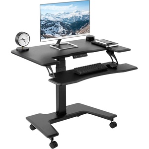 image:imageVIVO Black Electric Mobile Height Adjustable 36 inch Dual Platform Standing Desk with Wheels Rolling Small Space Table Sit Stand Workstation DESKV111VTBlack
