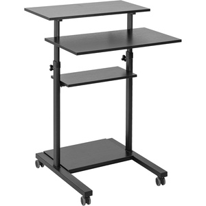 image:imageVIVO Mobile 28 inch Standing Desk Workstation Height Adjustable Rolling Laptop Cart with Storage Black CARTV02DB