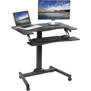 image:imageVIVO Mobile 36 inch Pneumatic Height Adjustable 2 Tier Standing Desk with Locking Wheels Rolling Small Space Compact Workstation Home Office or School Black DESKV111GT
