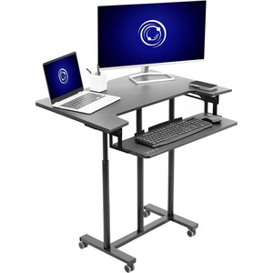 image:imageVIVO Mobile Height Adjustable Table Stand Up Desk Cart with Sliding Keyboard Tray Computer Workstation Rolling Presentation Cart Black CARTV06A