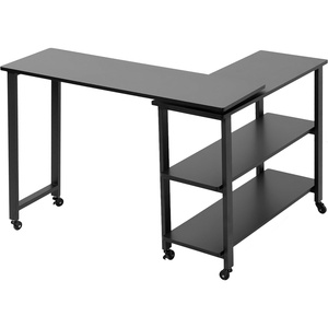 image:imageVIVO Swivel Out Sofa Table with Storage Mobile Side Table for Couch 3Tier Shelves Rolling Laptop Desk LShape or Rectangular Orientation Black CARTST1B