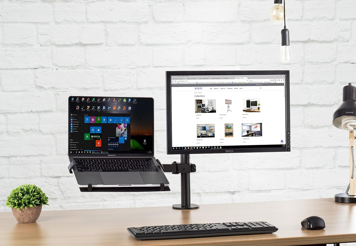 image:imageVIVO Full Motion Monitor and Laptop Desk Mount Articulating Double Center Arm Joint VESA Stand Fits up to 32 inch Screen STANDV102C