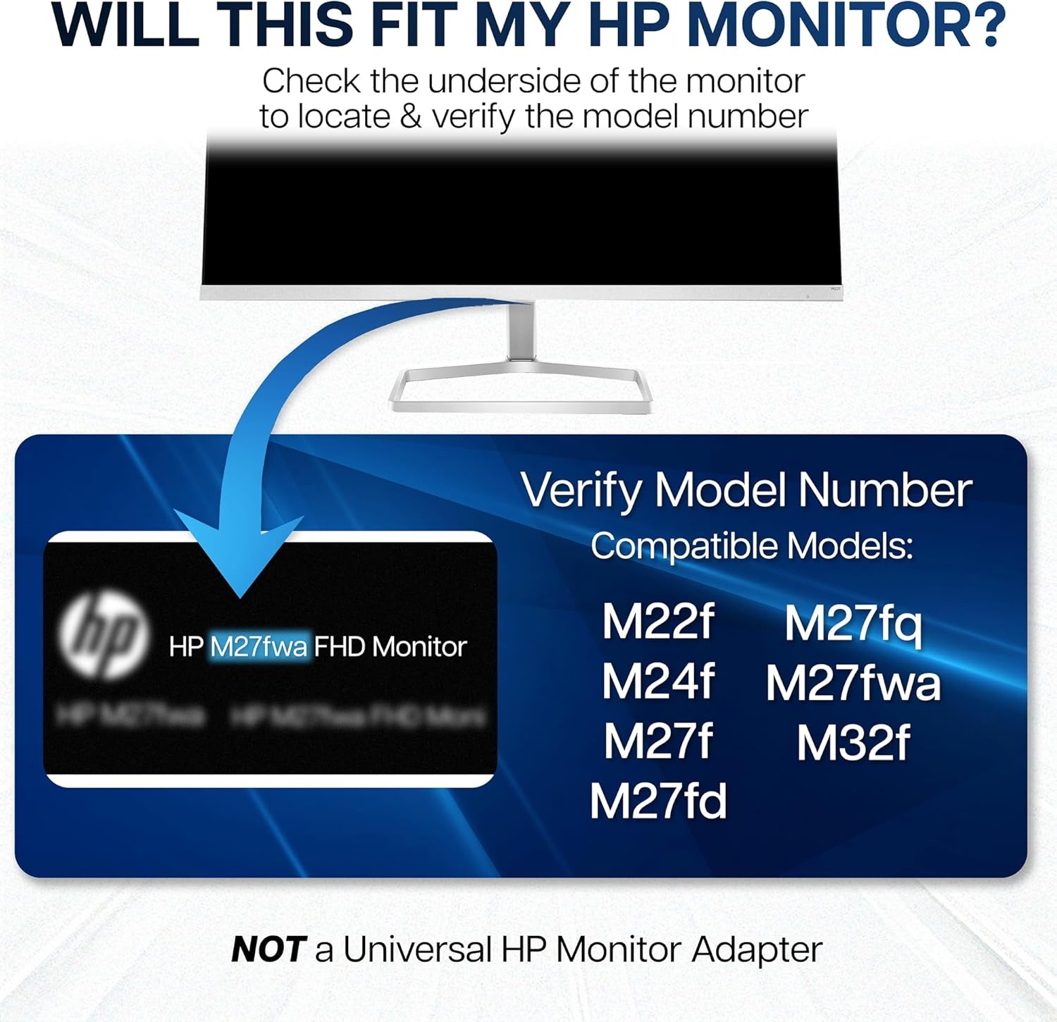 image:imageVIVO Quick Attach VESA Adapter Designed for HP MSeries Monitors M22f M24f M27f M27fd M27fq M27fwa M32f VESA 75x75mm and 100x100mm Conversion Kit MOUNTHP02M75x75mm 100x100mm