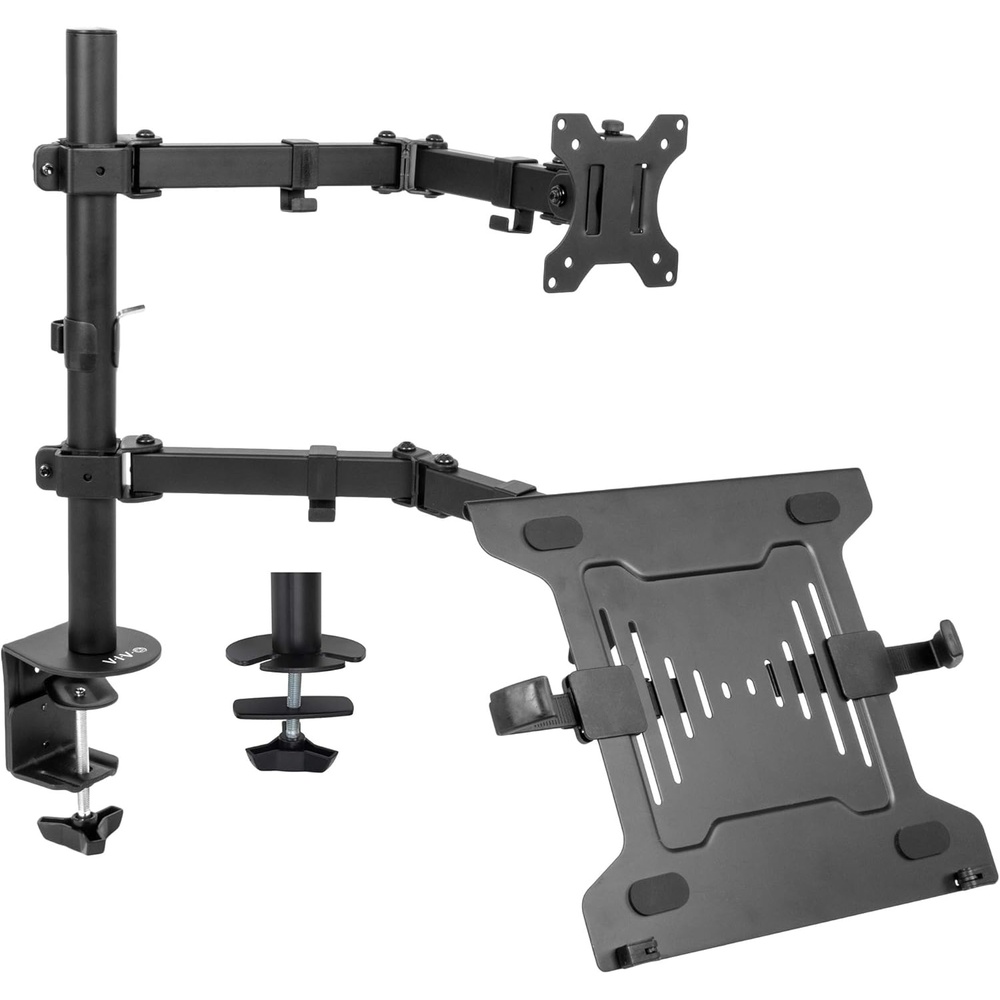 image:imageVIVO Full Motion Monitor and Laptop Desk Mount Articulating Double Center Arm Joint VESA Stand Fits up to 32 inch Screen STANDV102C