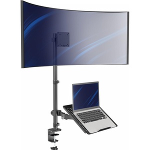 image:imageVIVO Extra Tall Desk Mount for up to 49 inch Ultrawide and Tray for up to 17 inch Laptop Clampon Adjustable Stand Holds 44 lb Screens VESA up to 100x100 Black STANDV012CMonitor  Laptop Standing Height