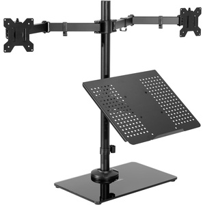 image:imageVIVO Free Standing Single Computer Monitor and Laptop Combo Desk Stand with Sleek Glass Base Fits up to 32 inch Monitors and 17 inch Laptops Black STANDV002FGLLaptop  2 Monitors