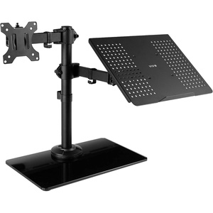 image:imageVIVO Free Standing Single Computer Monitor and Laptop Combo Desk Stand with Sleek Glass Base Fits up to 32 inch Monitors and 17 inch Laptops Black STANDV002FGLLaptop  Monitor