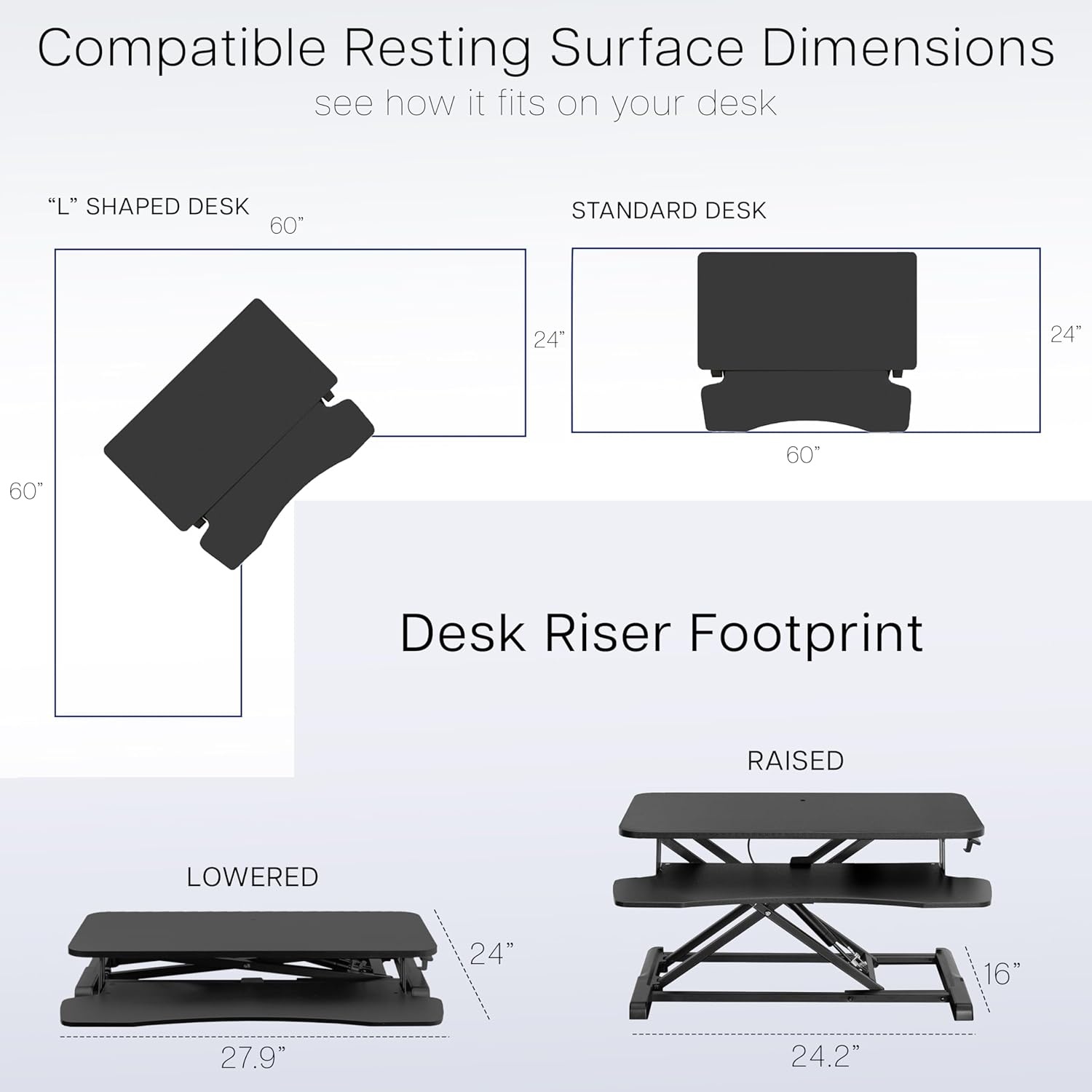 image:imageVIVO 42 inch Desk Converter K Series Height Adjustable Sit to Stand Riser Dual Monitor and Laptop Workstation with Wide Keyboard Tray Black DESKV042KBWhite