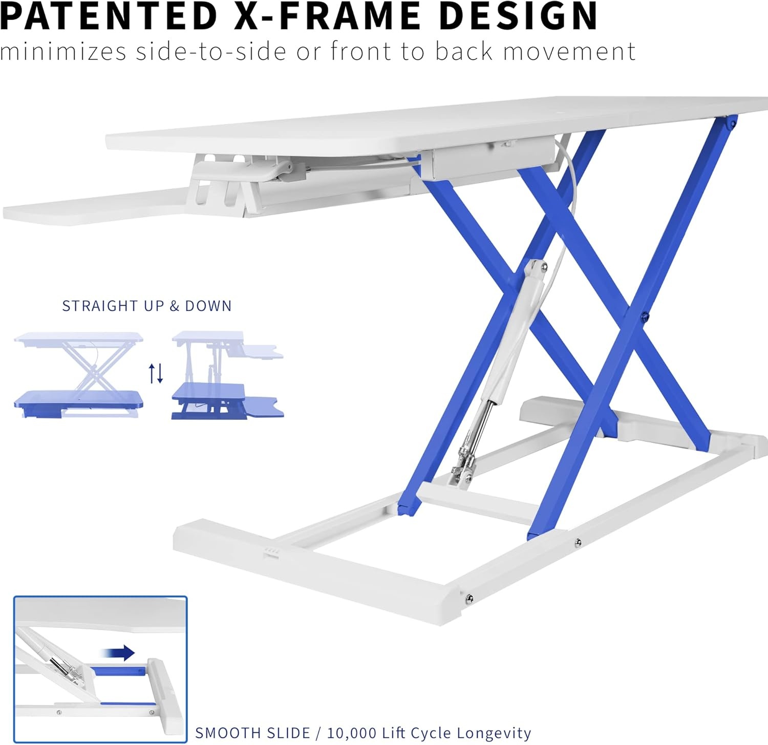 image:imageVIVO 42 inch Desk Converter K Series Height Adjustable Sit to Stand Riser Dual Monitor and Laptop Workstation with Wide Keyboard Tray Black DESKV042KBWhite