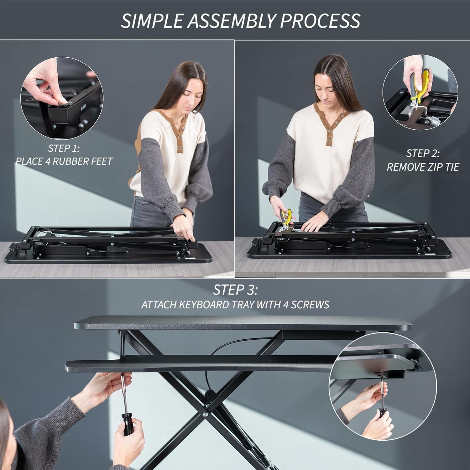image:imageVIVO 42 inch Desk Converter K Series Height Adjustable Sit to Stand Riser Dual Monitor and Laptop Workstation with Wide Keyboard Tray Black DESKV042KBWhite