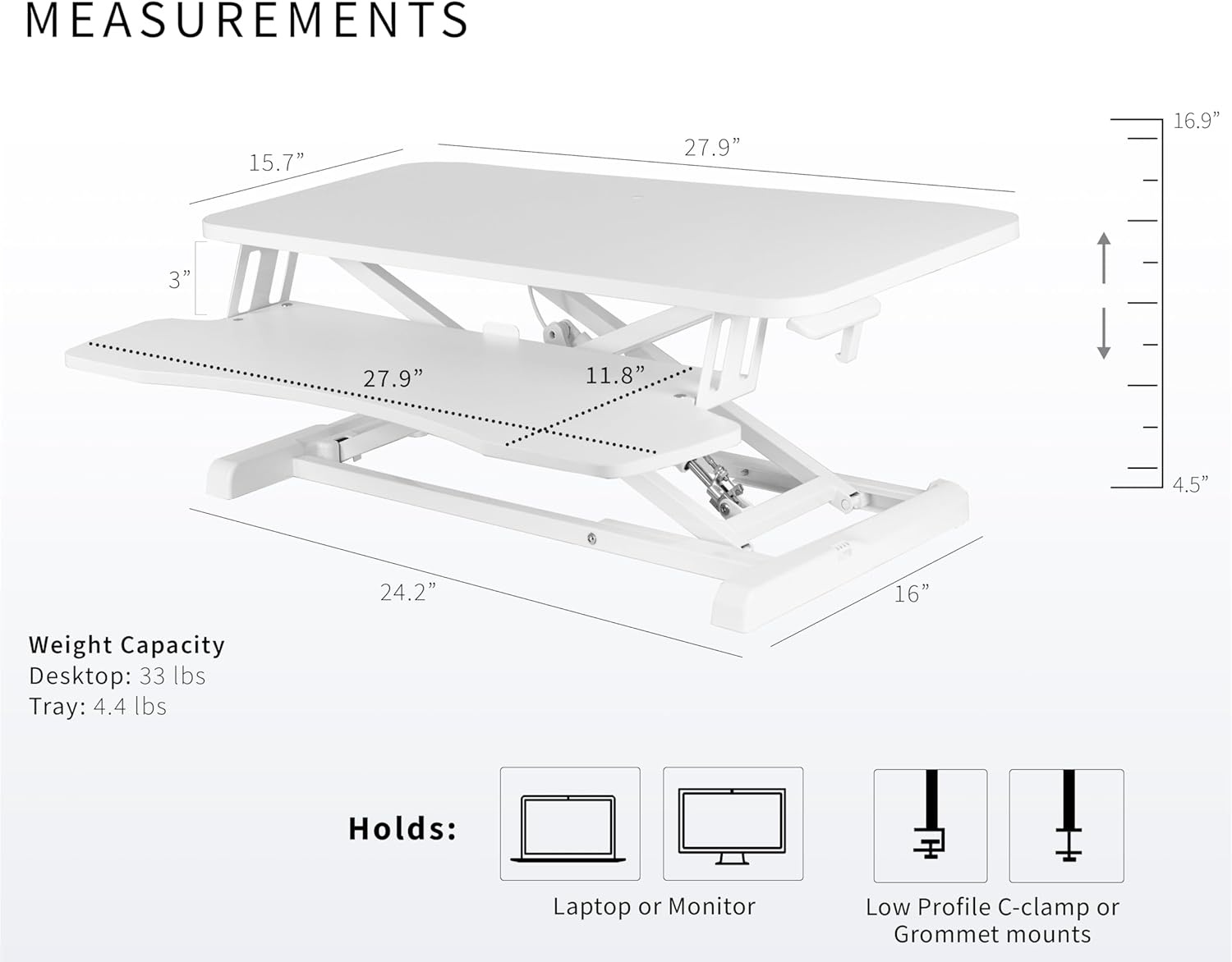 image:imageVIVO 42 inch Desk Converter K Series Height Adjustable Sit to Stand Riser Dual Monitor and Laptop Workstation with Wide Keyboard Tray Black DESKV042KBWhite