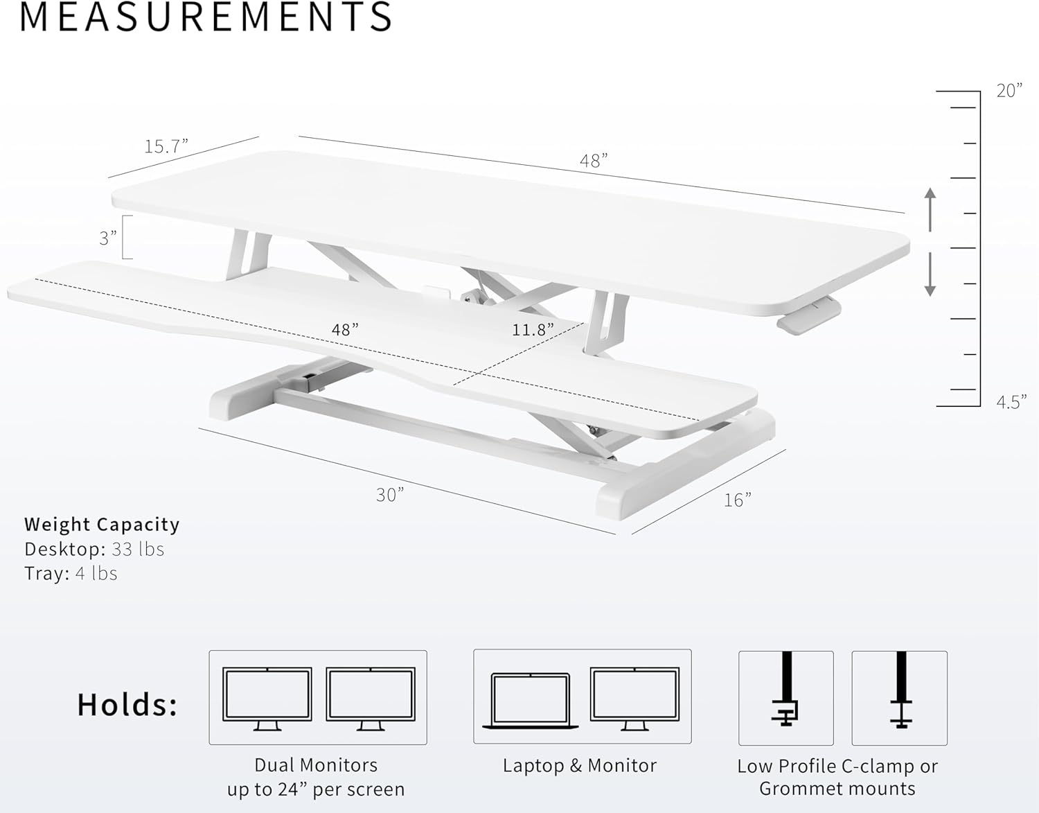 image:imageVIVO 42 inch Desk Converter K Series Height Adjustable Sit to Stand Riser Dual Monitor and Laptop Workstation with Wide Keyboard Tray Black DESKV042KBWhite