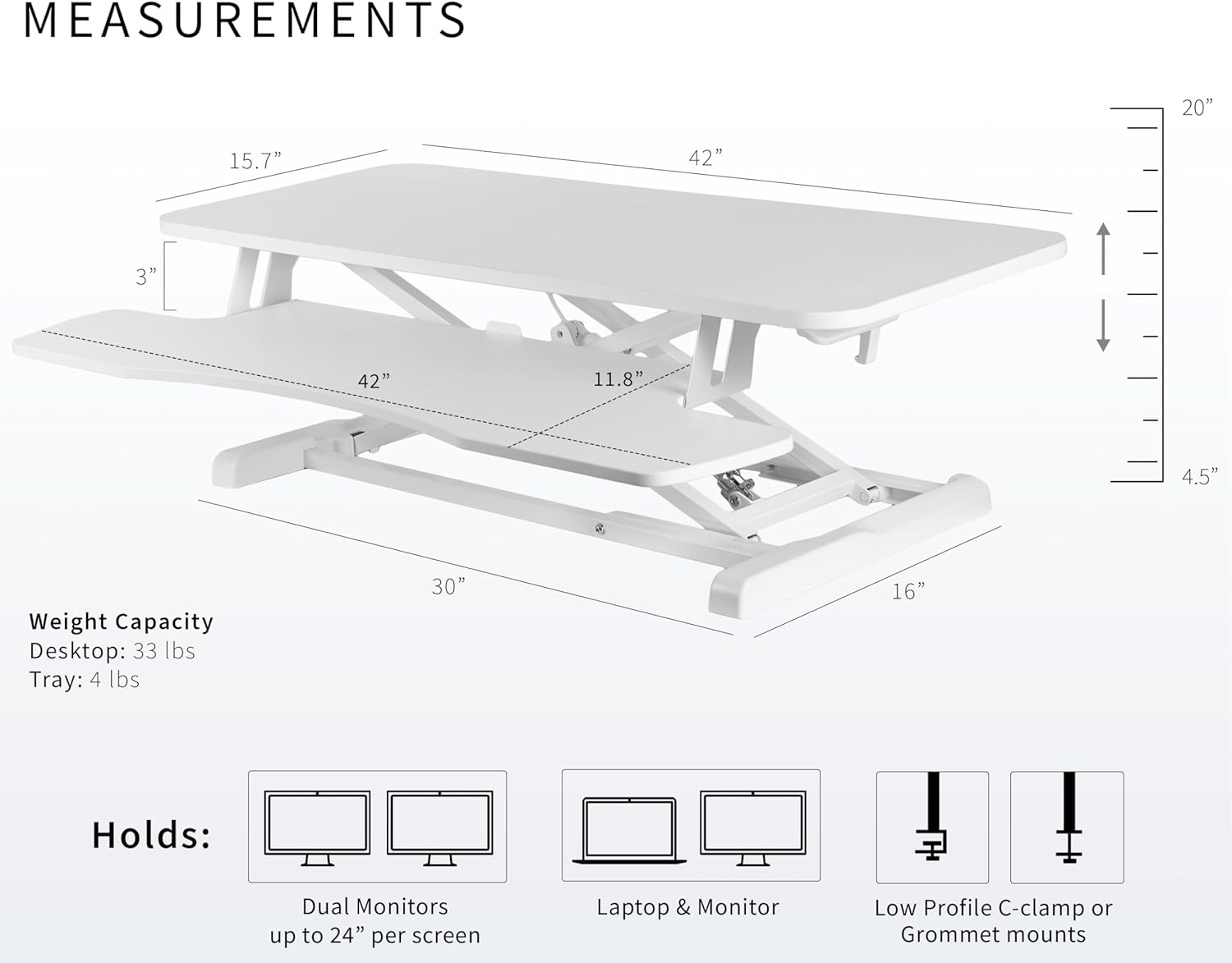 image:imageVIVO 42 inch Desk Converter K Series Height Adjustable Sit to Stand Riser Dual Monitor and Laptop Workstation with Wide Keyboard Tray Black DESKV042KBWhite