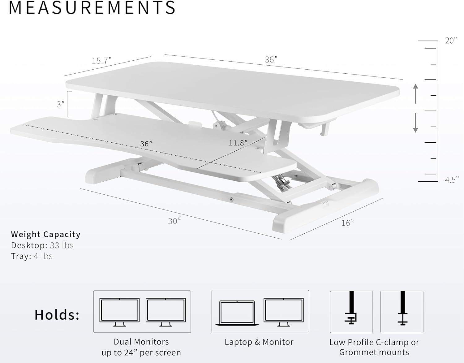 image:imageVIVO 42 inch Desk Converter K Series Height Adjustable Sit to Stand Riser Dual Monitor and Laptop Workstation with Wide Keyboard Tray Black DESKV042KBWhite