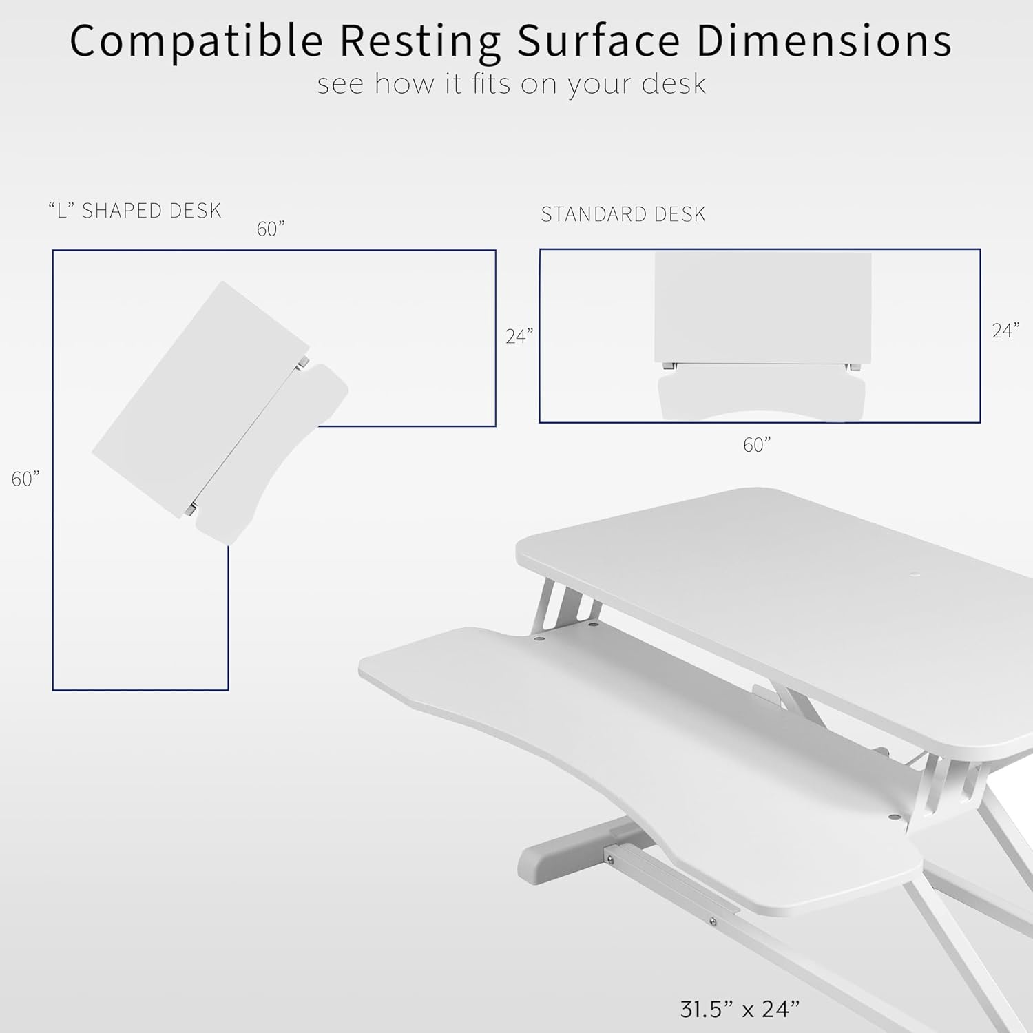 image:imageVIVO 42 inch Desk Converter K Series Height Adjustable Sit to Stand Riser Dual Monitor and Laptop Workstation with Wide Keyboard Tray Black DESKV042KBWhite