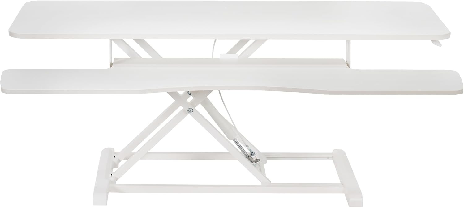 image:imageVIVO 42 inch Desk Converter K Series Height Adjustable Sit to Stand Riser Dual Monitor and Laptop Workstation with Wide Keyboard Tray Black DESKV042KBWhite