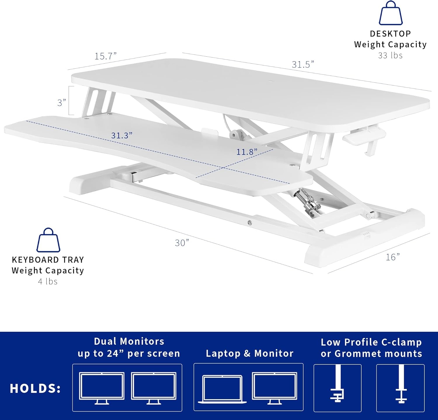 image:imageVIVO 42 inch Desk Converter K Series Height Adjustable Sit to Stand Riser Dual Monitor and Laptop Workstation with Wide Keyboard Tray Black DESKV042KBWhite