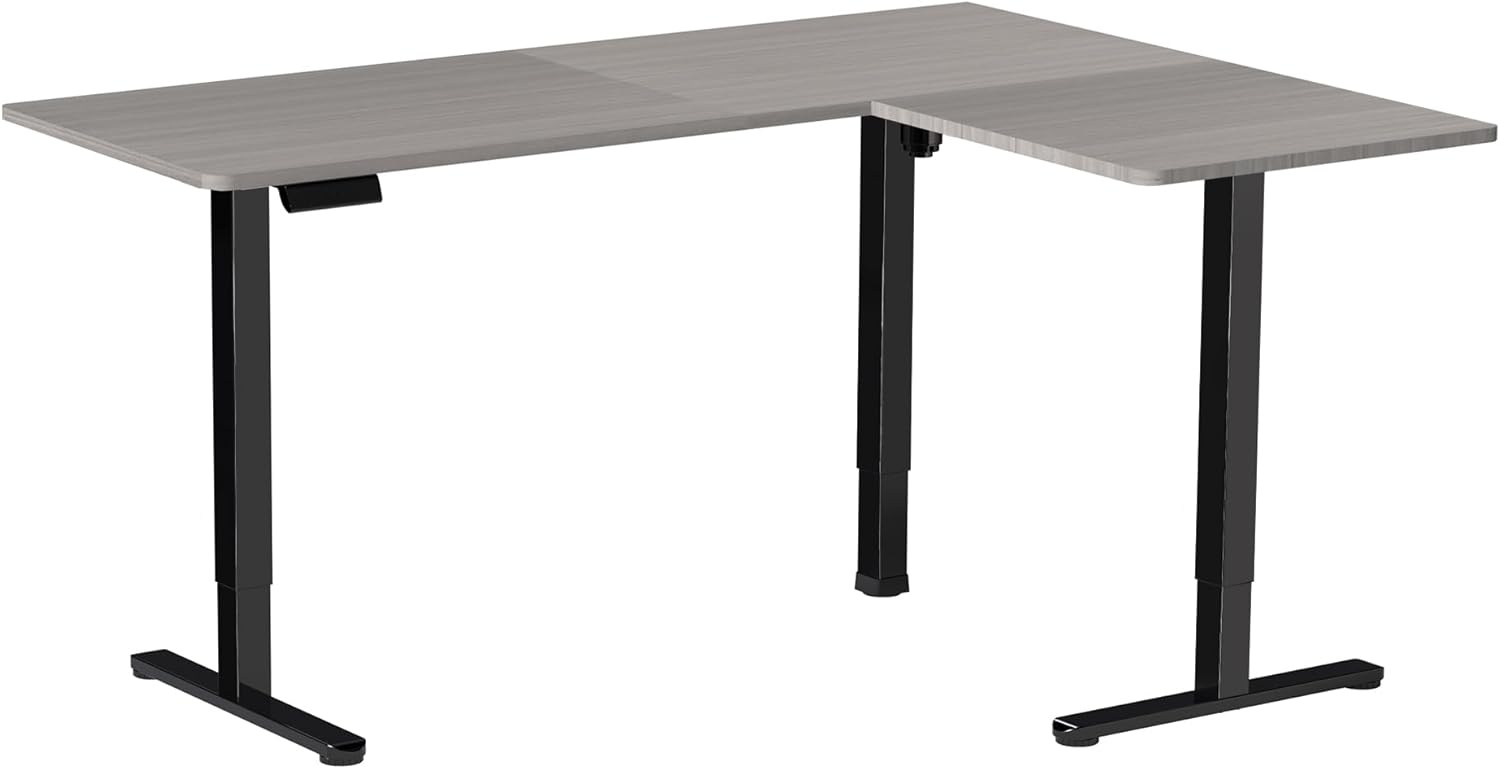 image:imageVIVO Corner Standing Desk 63 x 47 inch Reversible LShaped Workstation Electric Height Adjustment Home Office and Reception Rooms Black Table Top Black Frame DESKE3CTB47Dark Gray Top Black Frame