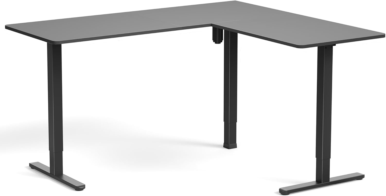 image:imageVIVO Corner Standing Desk 63 x 47 inch Reversible LShaped Workstation Electric Height Adjustment Home Office and Reception Rooms Black Table Top Black Frame DESKE3CTB47Black Top Black Frame