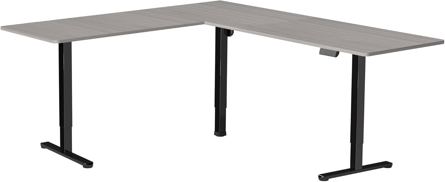 image:imageVIVO Corner Standing Desk 63 x 47 inch Reversible LShaped Workstation Electric Height Adjustment Home Office and Reception Rooms Black Table Top Black Frame DESKE3CTB47Dark Gray Top Black Frame