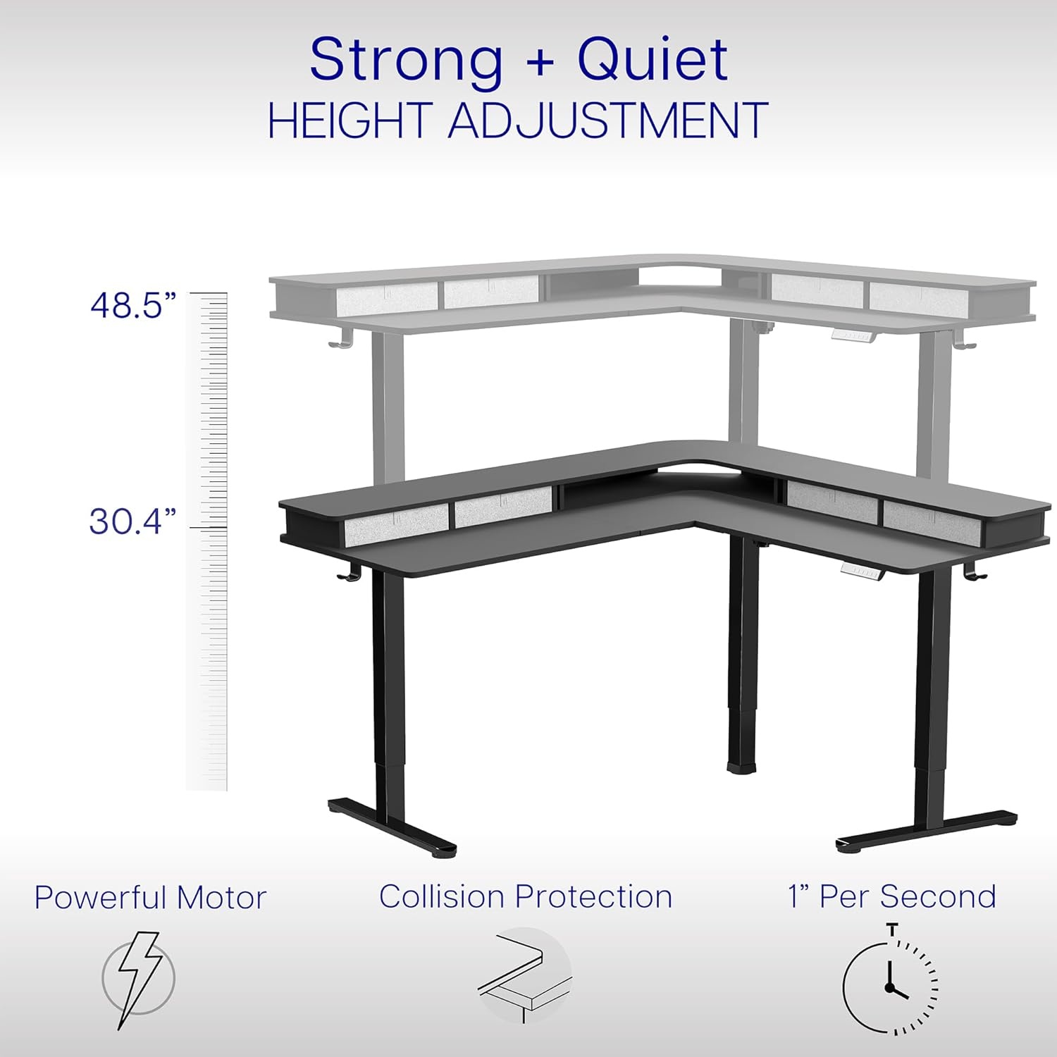 image:imageVIVO Corner Standing Desk 63 x 47 inch Reversible LShaped Workstation Electric Height Adjustment Home Office and Reception Rooms Black Table Top Black Frame DESKE3CTB47Black Top Black Frame