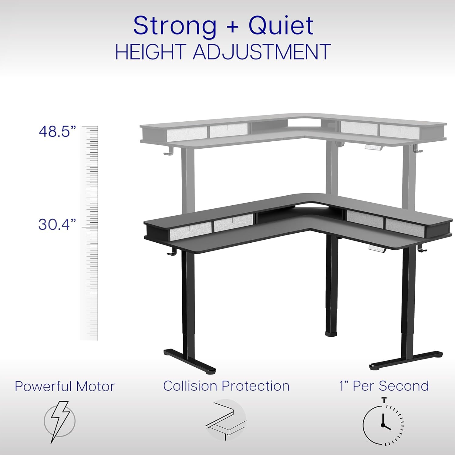 image:imageVIVO Corner Standing Desk 63 x 47 inch Reversible LShaped Workstation Electric Height Adjustment Home Office and Reception Rooms Black Table Top Black Frame DESKE3CTB47Black Top Black Frame