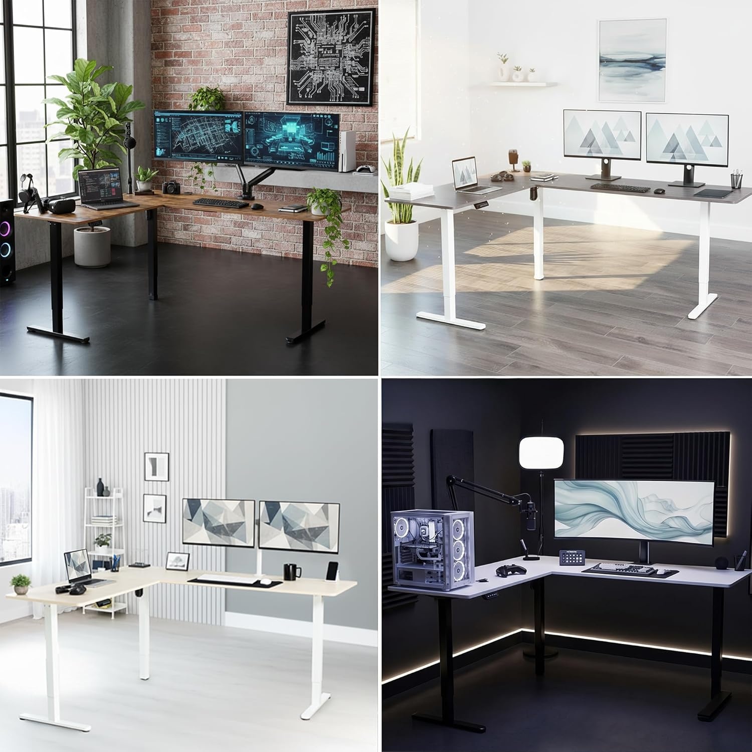 image:imageVIVO Corner Standing Desk 63 x 47 inch Reversible LShaped Workstation Electric Height Adjustment Home Office and Reception Rooms Black Table Top Black Frame DESKE3CTB47Bamboo Top White Frame
