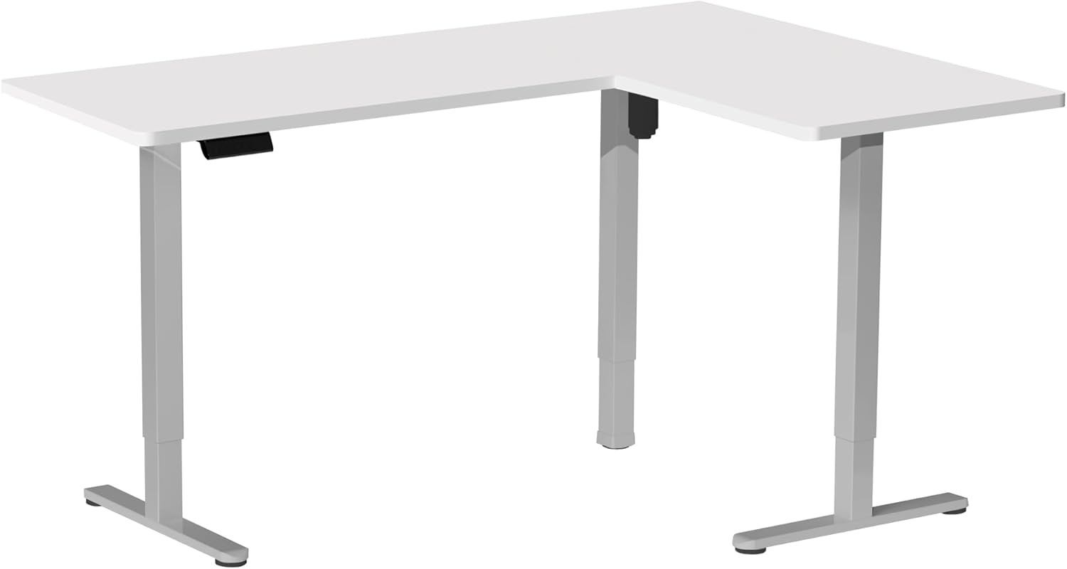 image:imageVIVO Corner Standing Desk 63 x 47 inch Reversible LShaped Workstation Electric Height Adjustment Home Office and Reception Rooms Black Table Top Black Frame DESKE3CTB47White Top Gray Frame