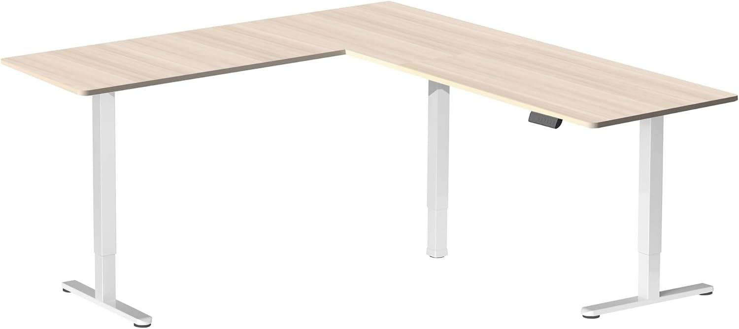image:imageVIVO Corner Standing Desk 63 x 47 inch Reversible LShaped Workstation Electric Height Adjustment Home Office and Reception Rooms Black Table Top Black Frame DESKE3CTB47Light Wood Top White Frame