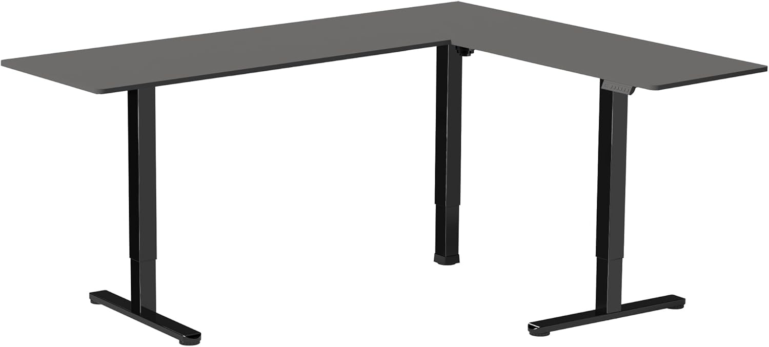 image:imageVIVO Corner Standing Desk 63 x 47 inch Reversible LShaped Workstation Electric Height Adjustment Home Office and Reception Rooms Black Table Top Black Frame DESKE3CTB47Black Top Black Frame