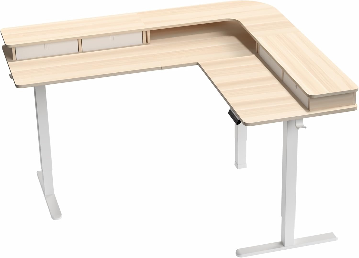 image:imageVIVO Corner Standing Desk 63 x 47 inch Reversible LShaped Workstation Electric Height Adjustment Home Office and Reception Rooms Black Table Top Black Frame DESKE3CTB47Light Wood Top White Frame