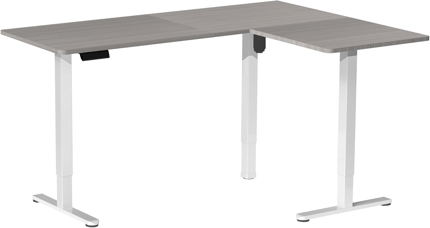 image:imageVIVO Corner Standing Desk 63 x 47 inch Reversible LShaped Workstation Electric Height Adjustment Home Office and Reception Rooms Black Table Top Black Frame DESKE3CTB47Dark Gray Top White Frame