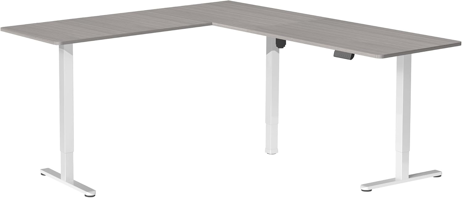 image:imageVIVO Corner Standing Desk 63 x 47 inch Reversible LShaped Workstation Electric Height Adjustment Home Office and Reception Rooms Black Table Top Black Frame DESKE3CTB47Dark Gray Top White Frame