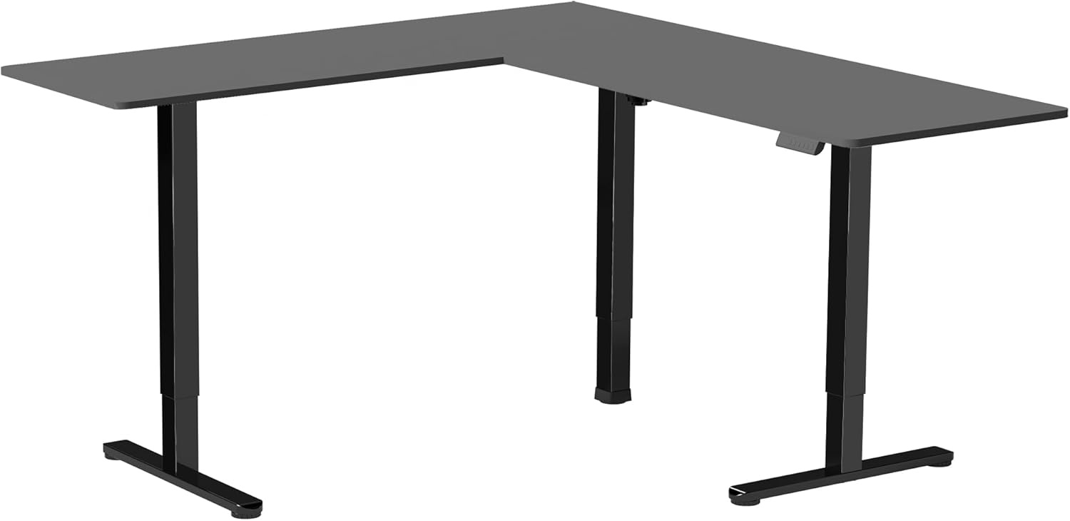 image:imageVIVO Corner Standing Desk 63 x 47 inch Reversible LShaped Workstation Electric Height Adjustment Home Office and Reception Rooms Black Table Top Black Frame DESKE3CTB47Black Top Black Frame