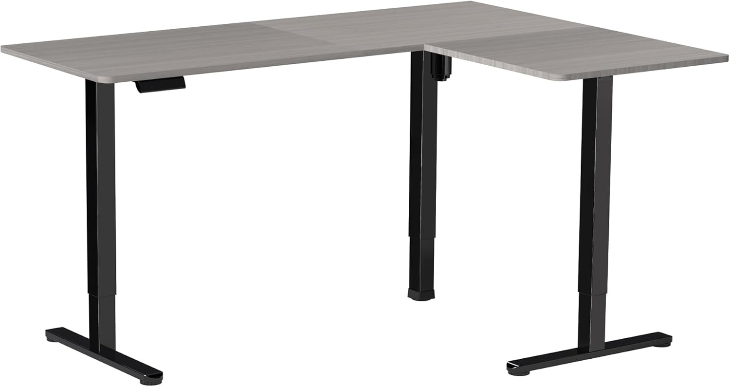 image:imageVIVO Corner Standing Desk 63 x 47 inch Reversible LShaped Workstation Electric Height Adjustment Home Office and Reception Rooms Black Table Top Black Frame DESKE3CTB47Gray Top Black Frame