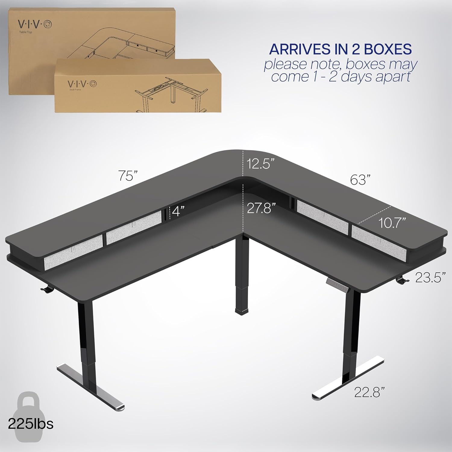 image:imageVIVO Corner Standing Desk 63 x 47 inch Reversible LShaped Workstation Electric Height Adjustment Home Office and Reception Rooms Black Table Top Black Frame DESKE3CTB47Black Top Black Frame