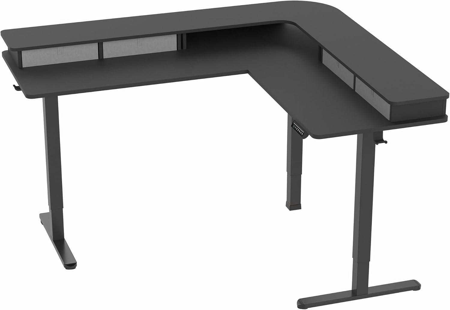 image:imageVIVO Corner Standing Desk 63 x 47 inch Reversible LShaped Workstation Electric Height Adjustment Home Office and Reception Rooms Black Table Top Black Frame DESKE3CTB47Black Top Black Frame