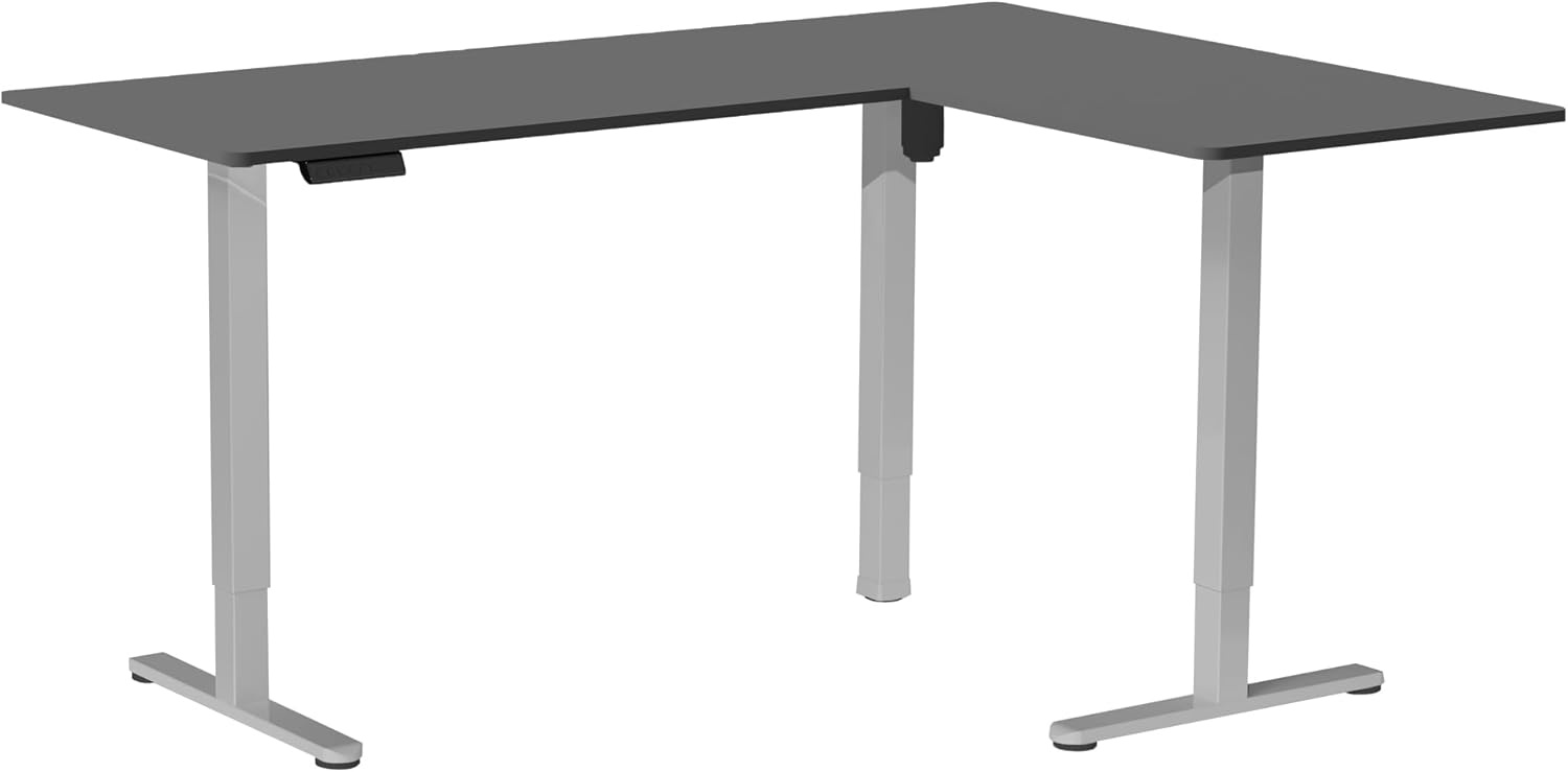image:imageVIVO Corner Standing Desk 63 x 47 inch Reversible LShaped Workstation Electric Height Adjustment Home Office and Reception Rooms Black Table Top Black Frame DESKE3CTB47Black Top Gray Frame
