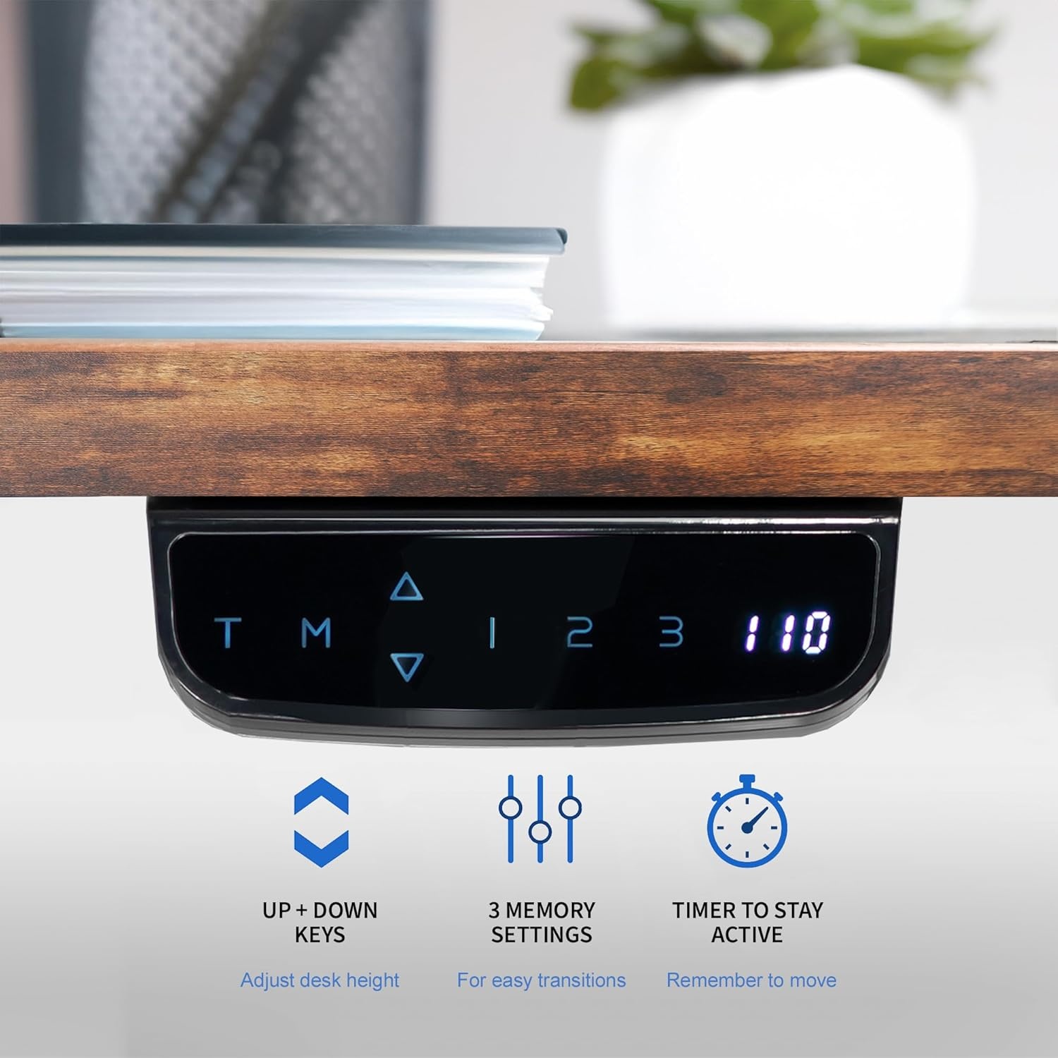 image:imageVIVO Electric 63 x 32 in Standing Desk with Builtin Power Strip Touch Screen Adjustment 220 lb Frame Support 2E Series Black Top Black Frame DESKKIT2EBACVintage Brown Top Black Frame