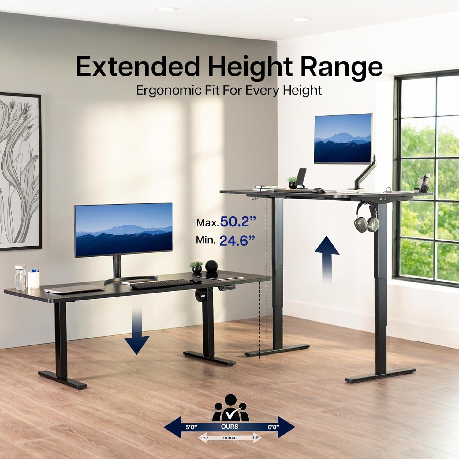 image:imageVIVO Electric 63 x 32 in Standing Desk with Builtin Power Strip Touch Screen Adjustment 220 lb Frame Support 2E Series Black Top Black Frame DESKKIT2EBACCarbon Fiber Top Black Frame