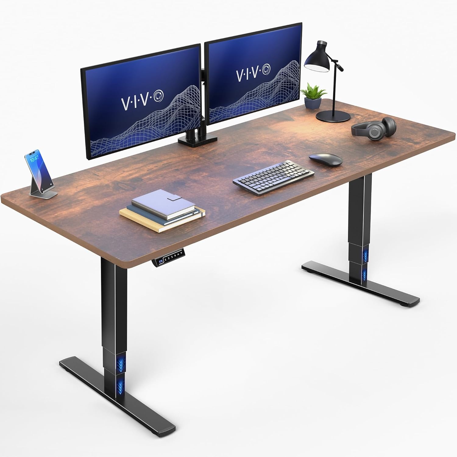 image:imageVIVO Electric 63 x 32 in Standing Desk with Builtin Power Strip Touch Screen Adjustment 220 lb Frame Support 2E Series Black Top Black Frame DESKKIT2EBACVintage Brown Top Black Frame
