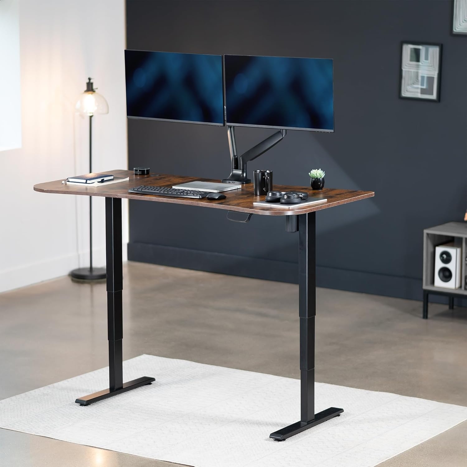 image:imageVIVO Electric 63 x 32 in Standing Desk with Builtin Power Strip Touch Screen Adjustment 220 lb Frame Support 2E Series Black Top Black Frame DESKKIT2EBACVintage Brown Top Black Frame
