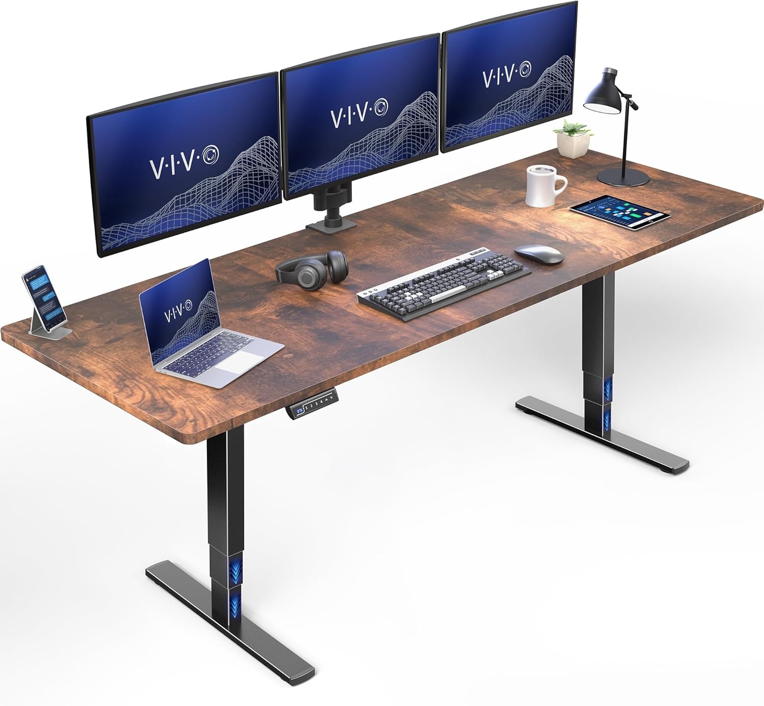 image:imageVIVO Electric 63 x 32 in Standing Desk with Builtin Power Strip Touch Screen Adjustment 220 lb Frame Support 2E Series Black Top Black Frame DESKKIT2EBACVintage Brown Top Black Frame