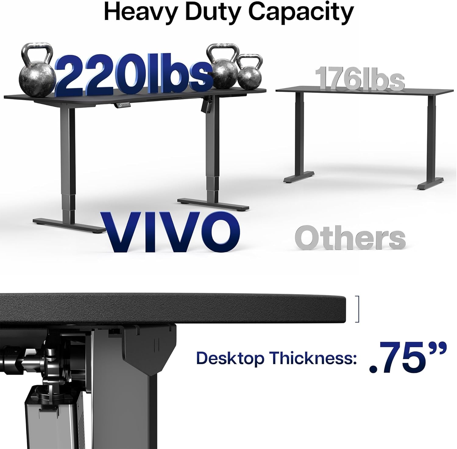image:imageVIVO Electric 63 x 32 in Standing Desk with Builtin Power Strip Touch Screen Adjustment 220 lb Frame Support 2E Series Black Top Black Frame DESKKIT2EBACCarbon Fiber Top Black Frame