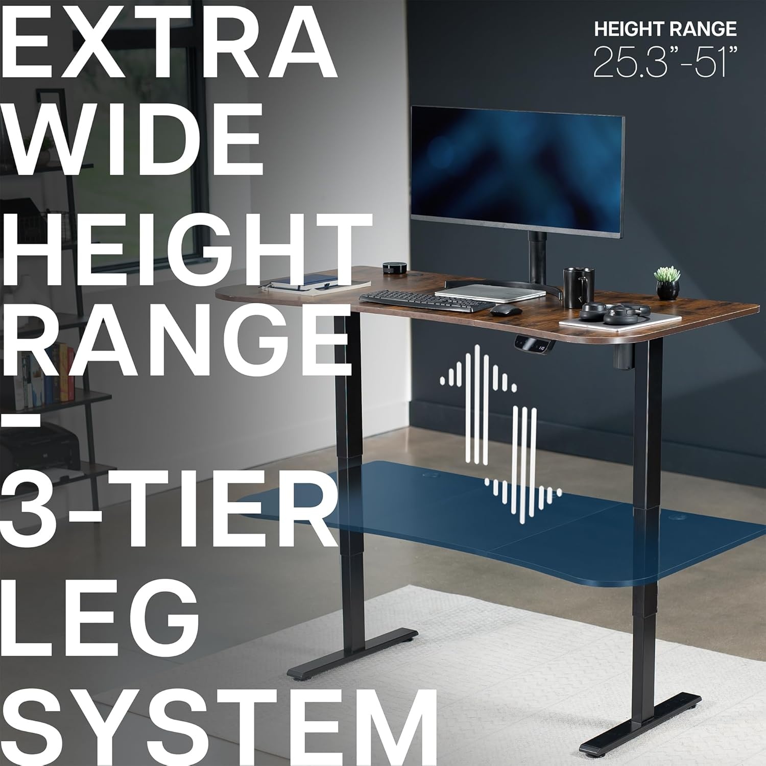 image:imageVIVO Electric 63 x 32 in Standing Desk with Builtin Power Strip Touch Screen Adjustment 220 lb Frame Support 2E Series Black Top Black Frame DESKKIT2EBACVintage Brown Top Black Frame