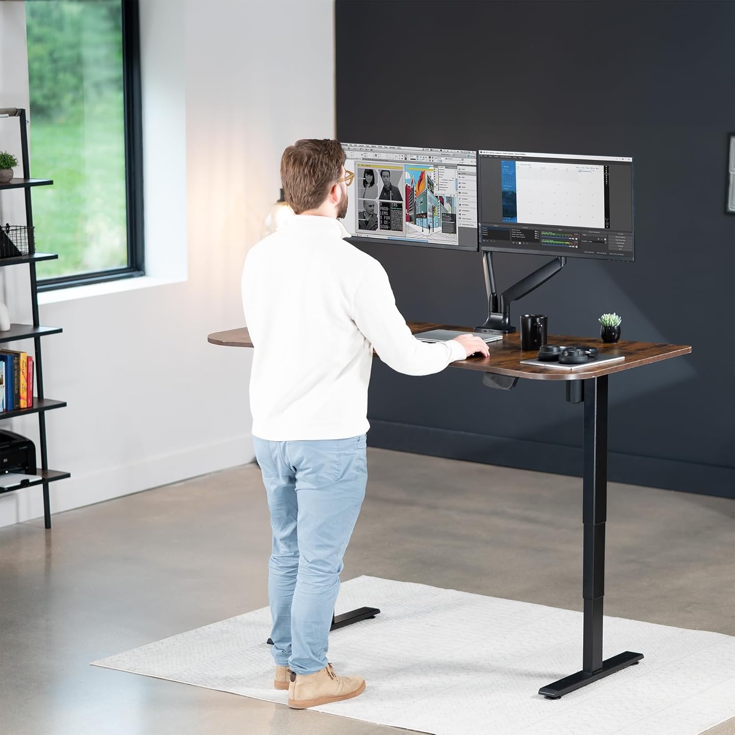 image:imageVIVO Electric 63 x 32 in Standing Desk with Builtin Power Strip Touch Screen Adjustment 220 lb Frame Support 2E Series Black Top Black Frame DESKKIT2EBACVintage Brown Top Black Frame
