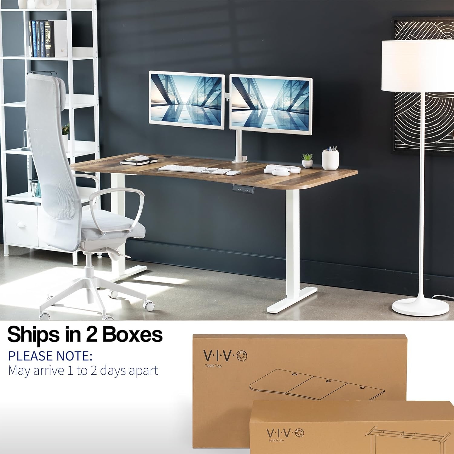 image:imageVIVO Electric 71 x 30 in Dual Motor Standing Desk Memory Height Adjustment E2B Series Black Top Black Frame DESKKITE2B7BReclaimed Wood Top White Frame