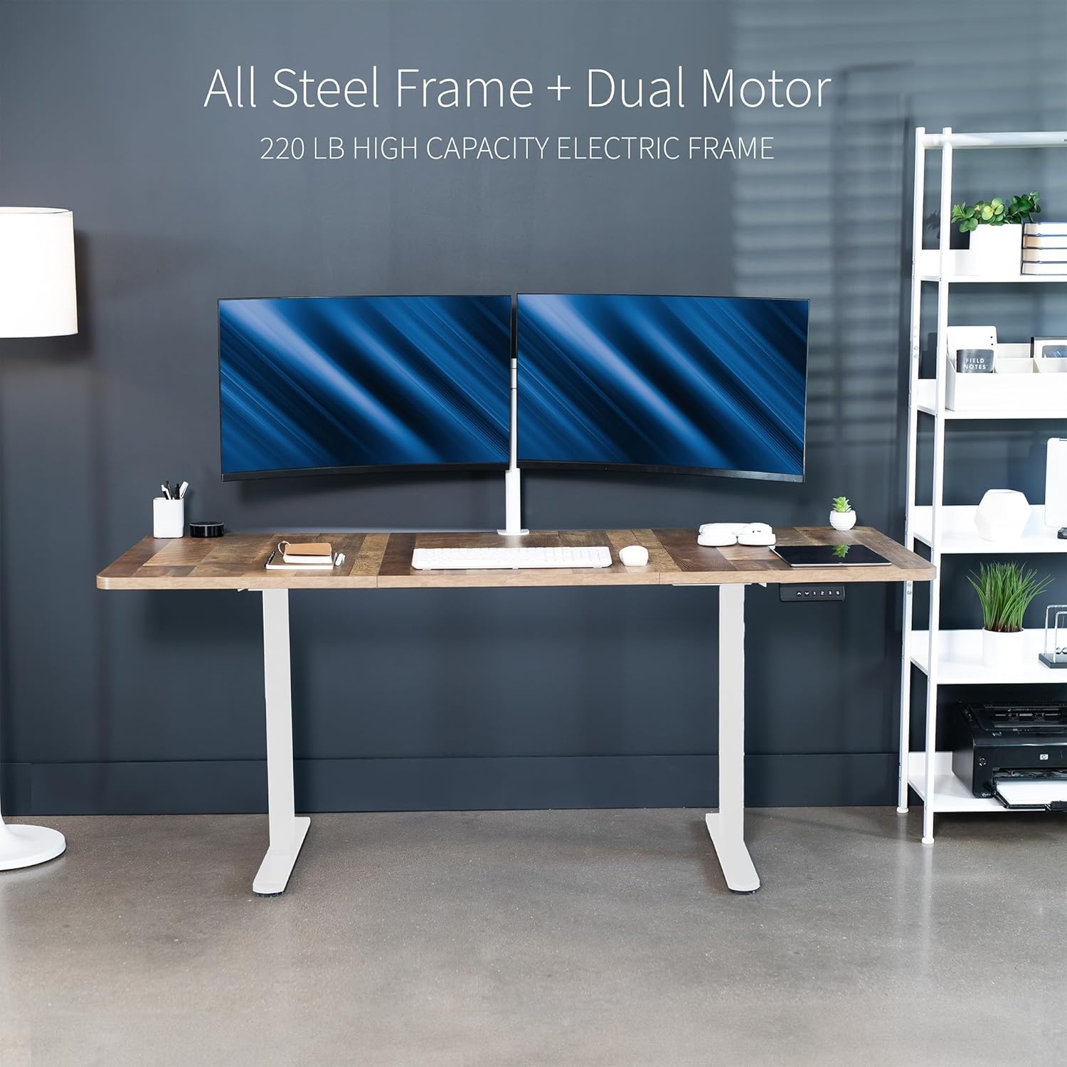 image:imageVIVO Electric 71 x 30 in Dual Motor Standing Desk Memory Height Adjustment E2B Series Black Top Black Frame DESKKITE2B7BReclaimed Wood Top White Frame