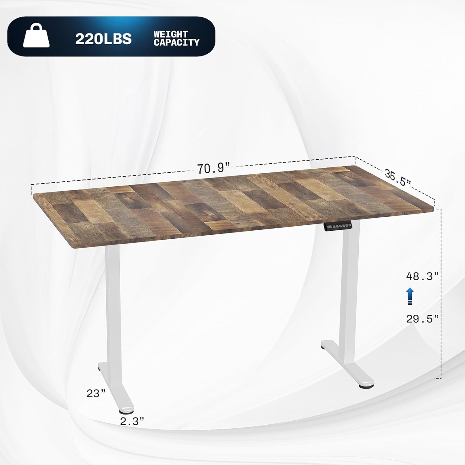 image:imageVIVO Electric 71 x 30 in Dual Motor Standing Desk Memory Height Adjustment E2B Series Black Top Black Frame DESKKITE2B7BReclaimed Wood Top White Frame