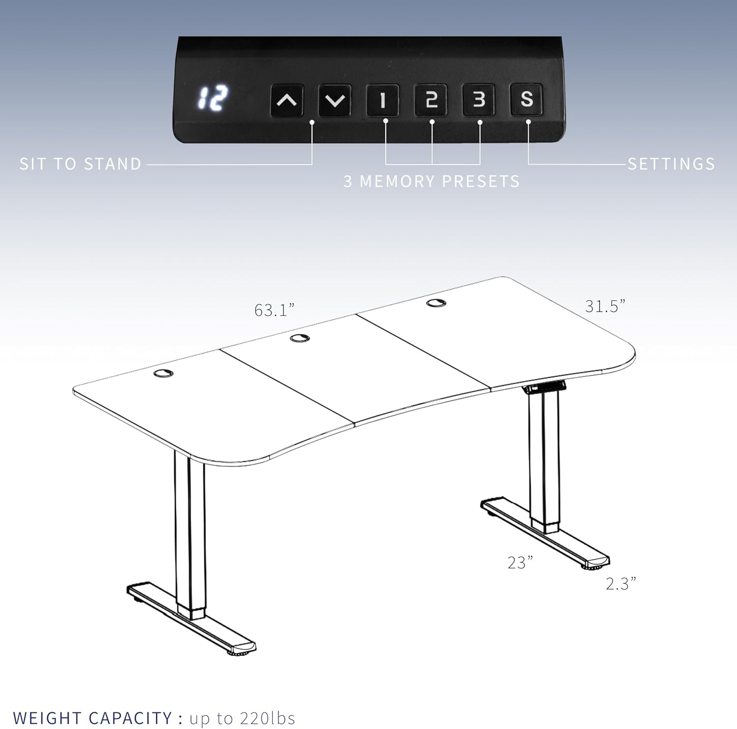 image:imageVIVO Electric 71 x 30 in Dual Motor Standing Desk Memory Height Adjustment E2B Series Black Top Black Frame DESKKITE2B7BReclaimed Wood Top White Frame